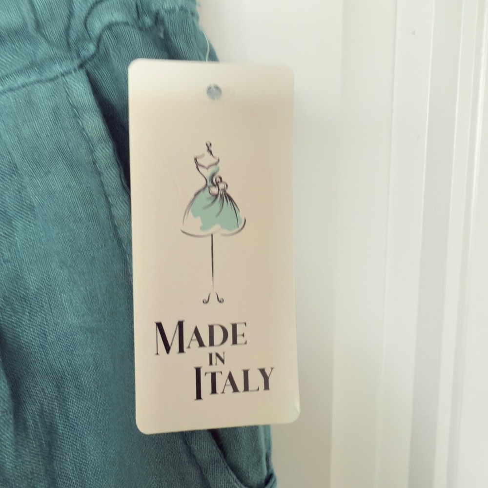 New Made In Italy Women’s Green Small Elastic Waist Pull On Pants Lagenlook Boho - Picture 5 of 6